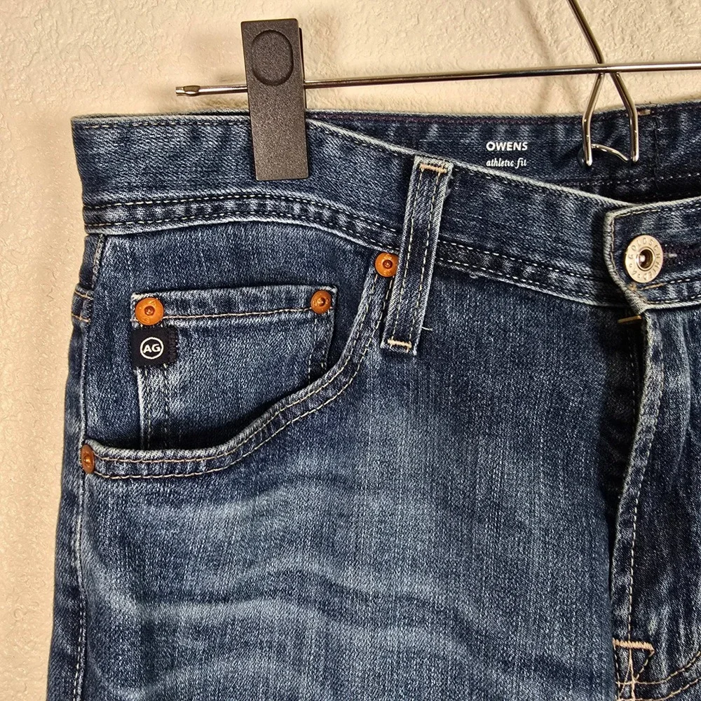 AG Jeans Owens athletic Fit Denim Jeans Distressed Hem Dark Wash 30 ×‎ 32